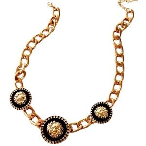 Vintage 90s Style Mob Wife Gold & Black Lion Head Link Black Lacquer Choker